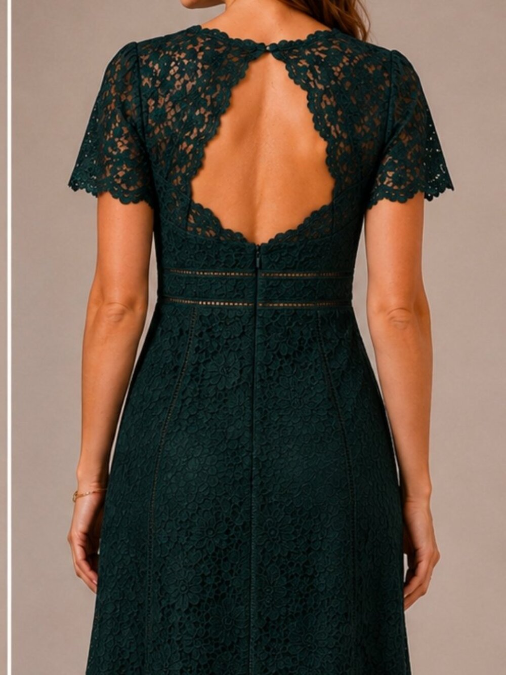 NWT Mikael Aghal Hunter Green Lace Sheath Dress Size 12 Keyhole Back Cocktail